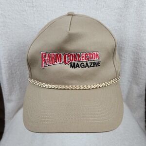 Vintage Farm Collector Magazine Hat Cap Tan Leather‎ Strapback Rope Logo Falcon